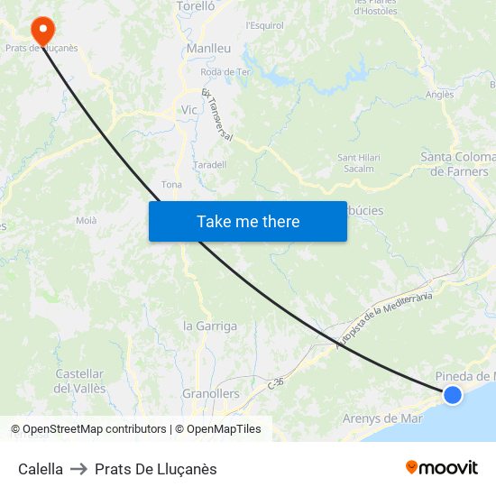 Calella to Prats De Lluçanès map