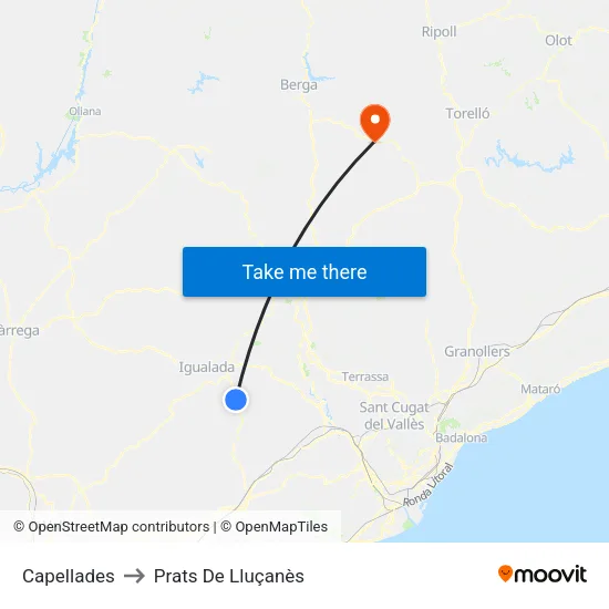 Capellades to Prats De Lluçanès map