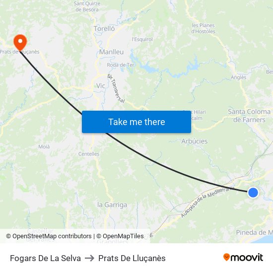 Fogars De La Selva to Prats De Lluçanès map
