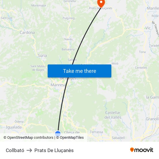 Collbató to Prats De Lluçanès map