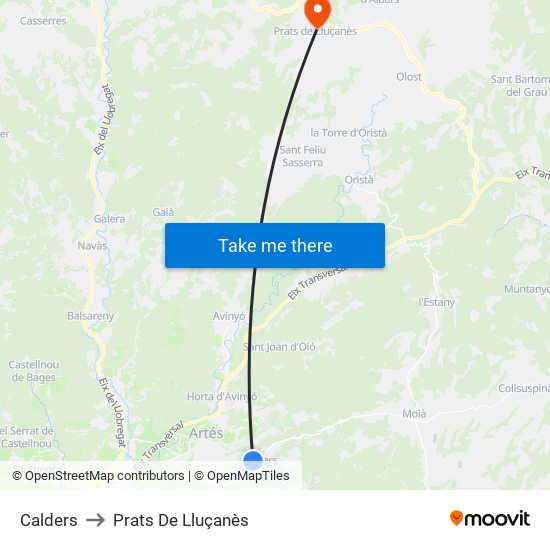 Calders to Prats De Lluçanès map
