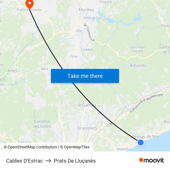 Caldes D'Estrac to Prats De Lluçanès map