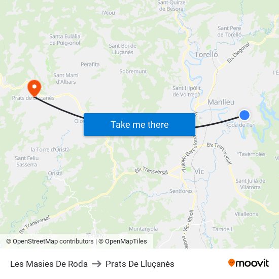 Les Masies De Roda to Prats De Lluçanès map