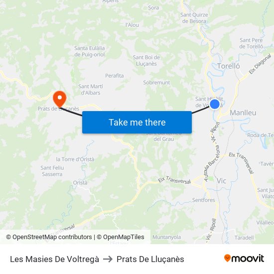 Les Masies De Voltregà to Prats De Lluçanès map