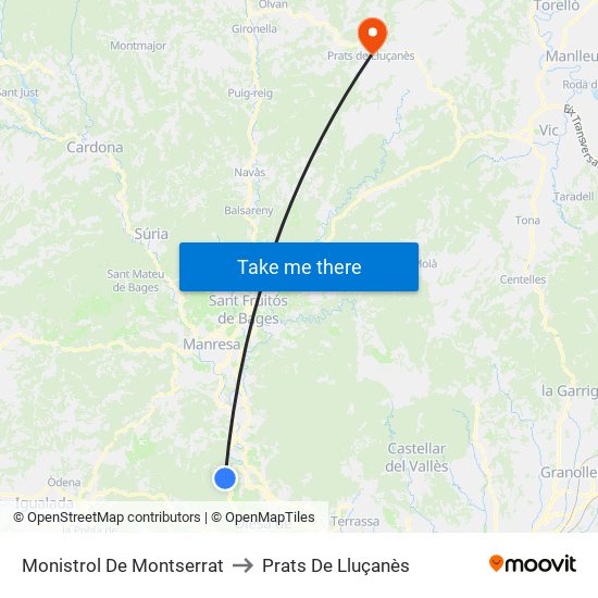 Monistrol De Montserrat to Prats De Lluçanès map