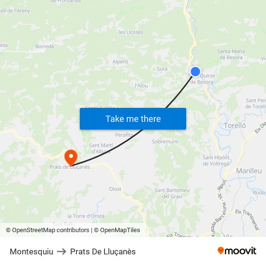 Montesquiu to Prats De Lluçanès map