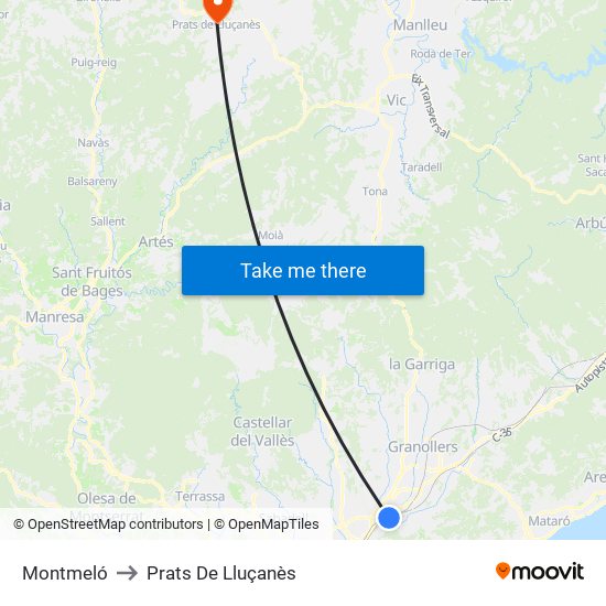 Montmeló to Prats De Lluçanès map