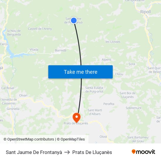 Sant Jaume De Frontanyà to Prats De Lluçanès map