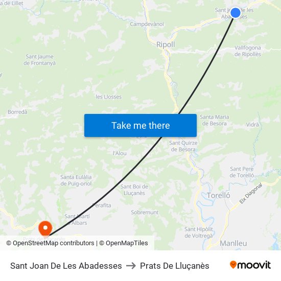 Sant Joan De Les Abadesses to Prats De Lluçanès map