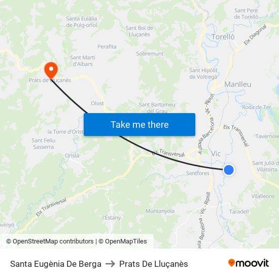 Santa Eugènia De Berga to Prats De Lluçanès map