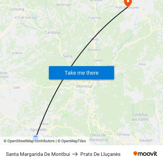 Santa Margarida De Montbui to Prats De Lluçanès map