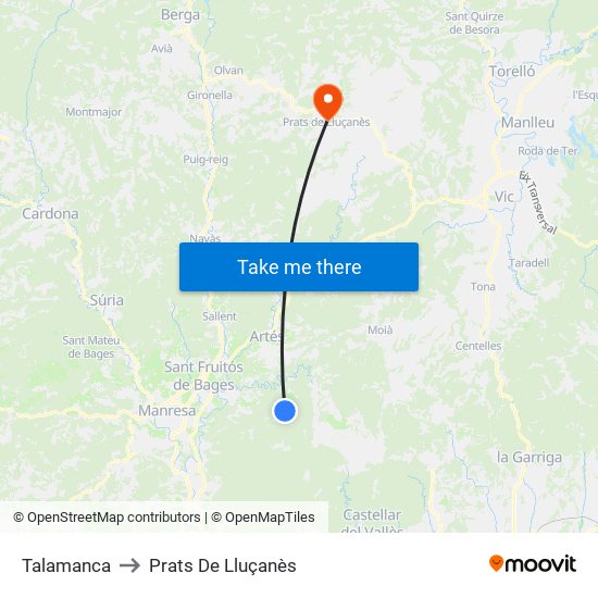 Talamanca to Prats De Lluçanès map