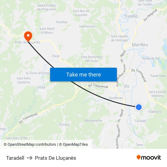 Taradell to Prats De Lluçanès map