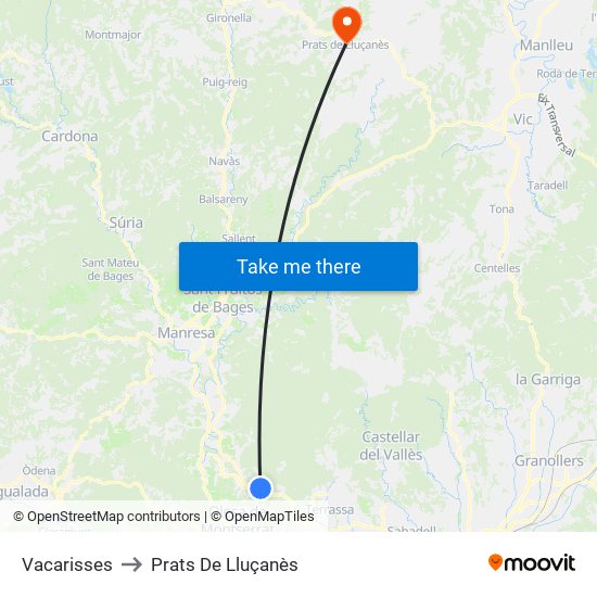 Vacarisses to Prats De Lluçanès map