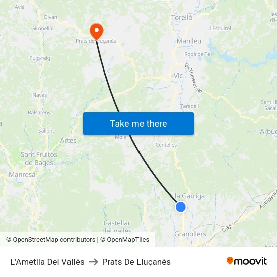 L'Ametlla Del Vallès to Prats De Lluçanès map