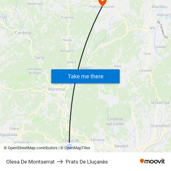 Olesa De Montserrat to Prats De Lluçanès map