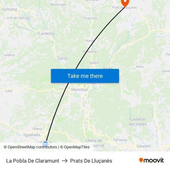 La Pobla De Claramunt to Prats De Lluçanès map