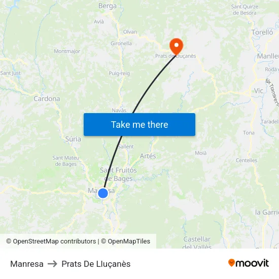 Manresa to Prats De Lluçanès map