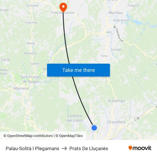 Palau-Solità I Plegamans to Prats De Lluçanès map