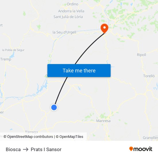 Biosca to Prats I Sansor map