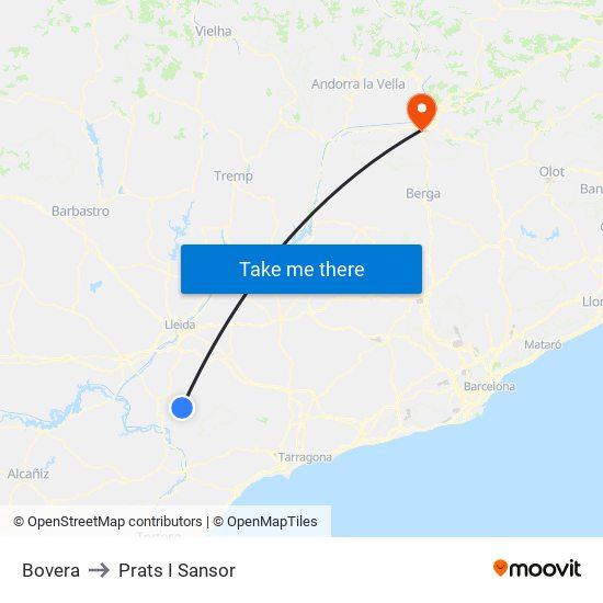 Bovera to Prats I Sansor map