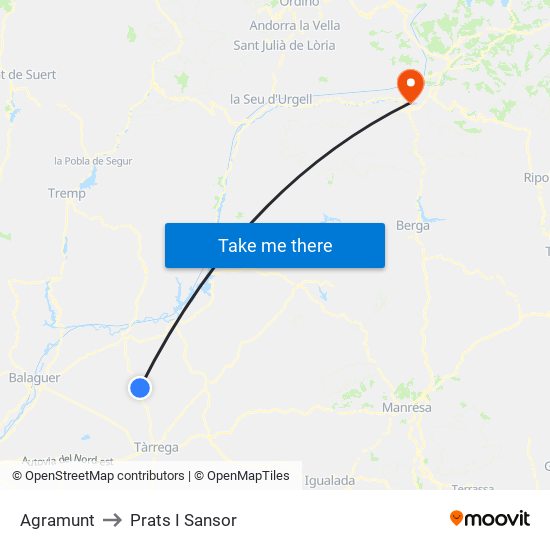 Agramunt to Prats I Sansor map