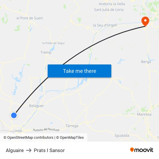 Alguaire to Prats I Sansor map