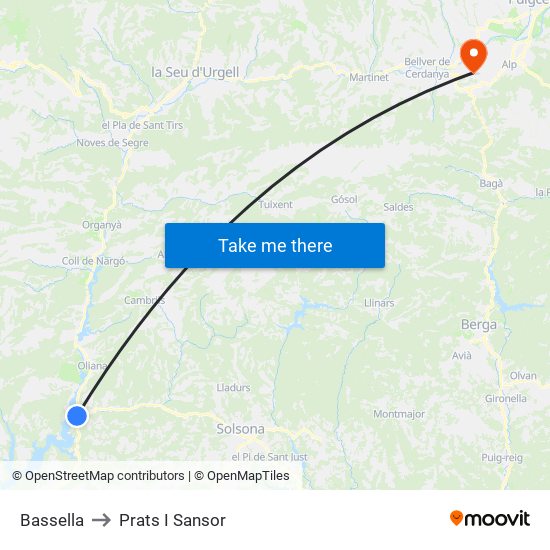 Bassella to Prats I Sansor map