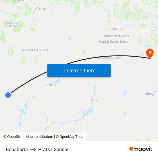 Benabarre to Prats I Sansor map