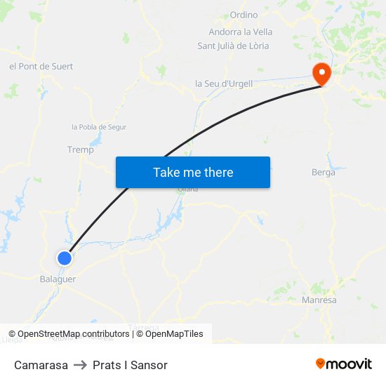 Camarasa to Prats I Sansor map