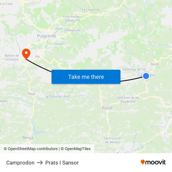 Camprodon to Prats I Sansor map