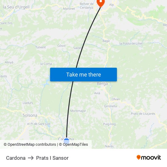 Cardona to Prats I Sansor map