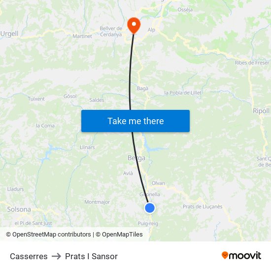 Casserres to Prats I Sansor map