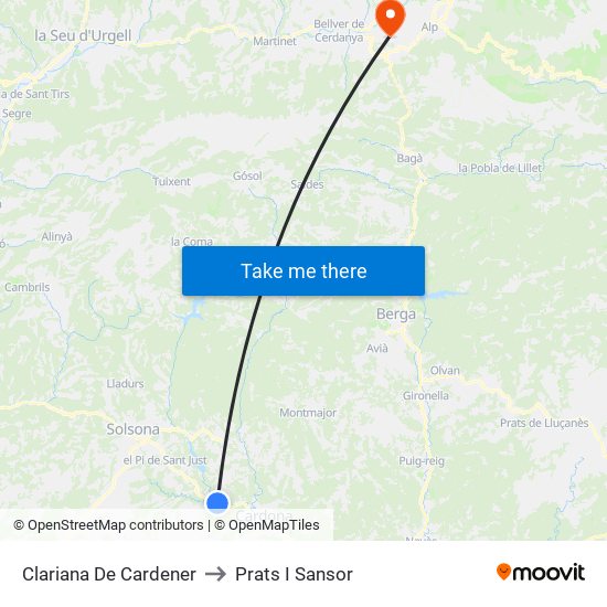 Clariana De Cardener to Prats I Sansor map