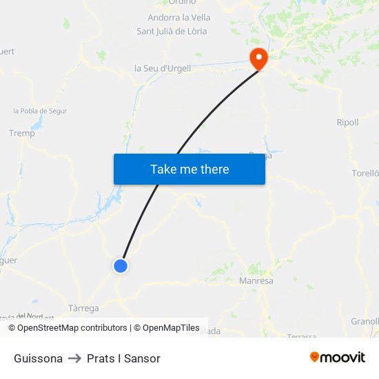 Guissona to Prats I Sansor map
