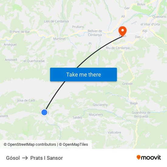 Gósol to Prats I Sansor map