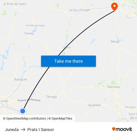 Juneda to Prats I Sansor map