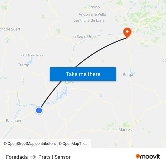 Foradada to Prats I Sansor map