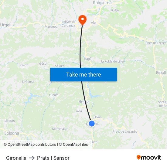 Gironella to Prats I Sansor map
