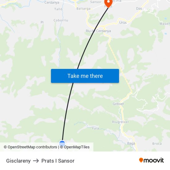 Gisclareny to Prats I Sansor map