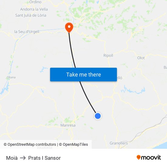 Moià to Prats I Sansor map