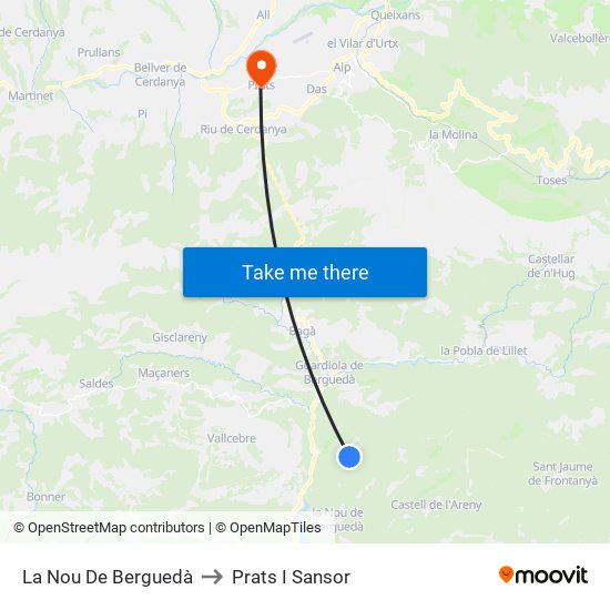 La Nou De Berguedà to Prats I Sansor map
