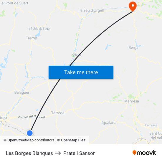 Les Borges Blanques to Prats I Sansor map
