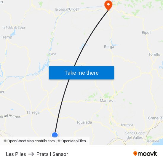 Les Piles to Prats I Sansor map