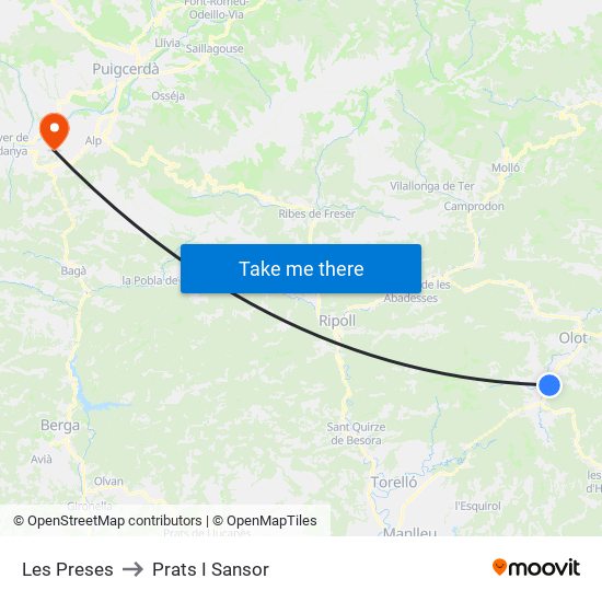 Les Preses to Prats I Sansor map