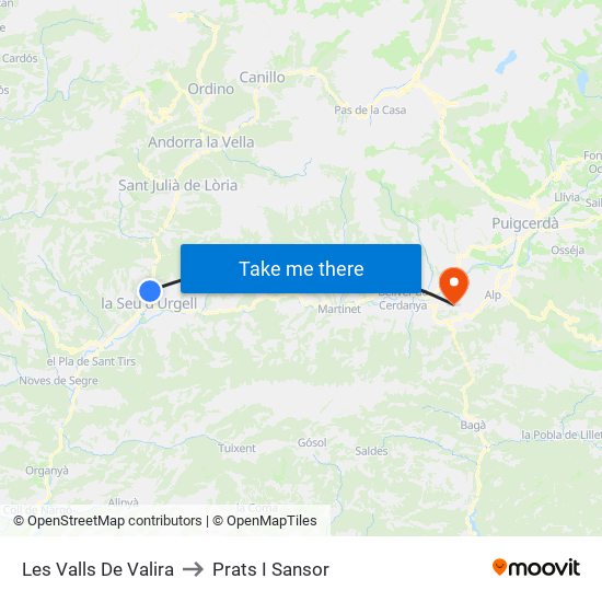 Les Valls De Valira to Prats I Sansor map
