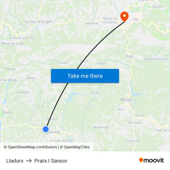 Lladurs to Prats I Sansor map