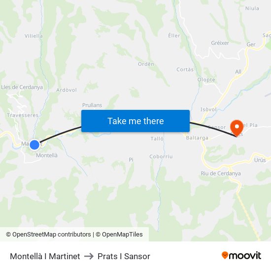 Montellà I Martinet to Prats I Sansor map