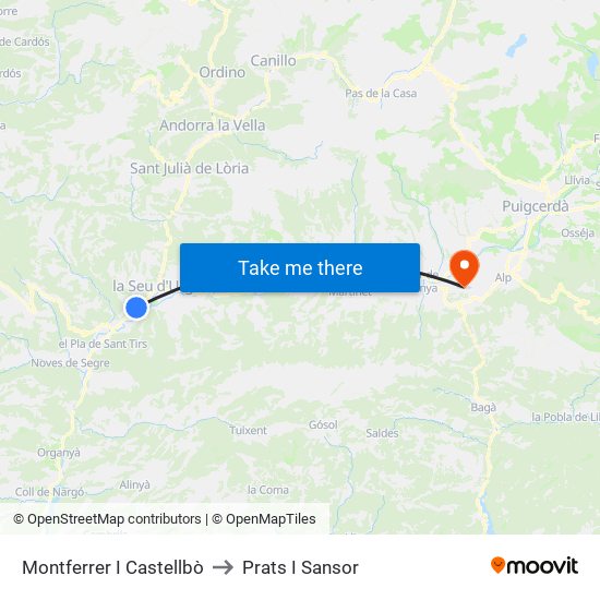 Montferrer I Castellbò to Prats I Sansor map