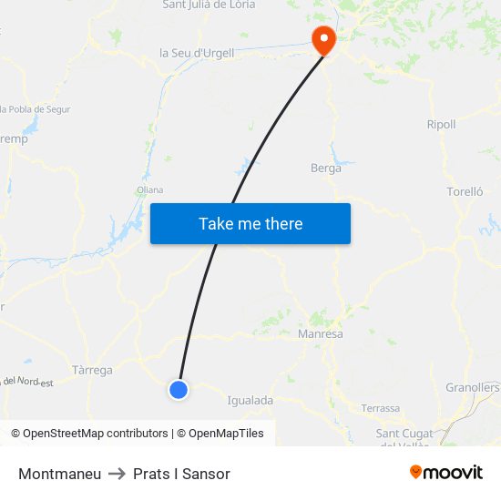 Montmaneu to Prats I Sansor map